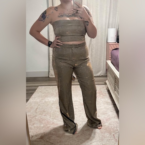 SLA THE LABEL bronze sparkly pant suit. Brand new with tags